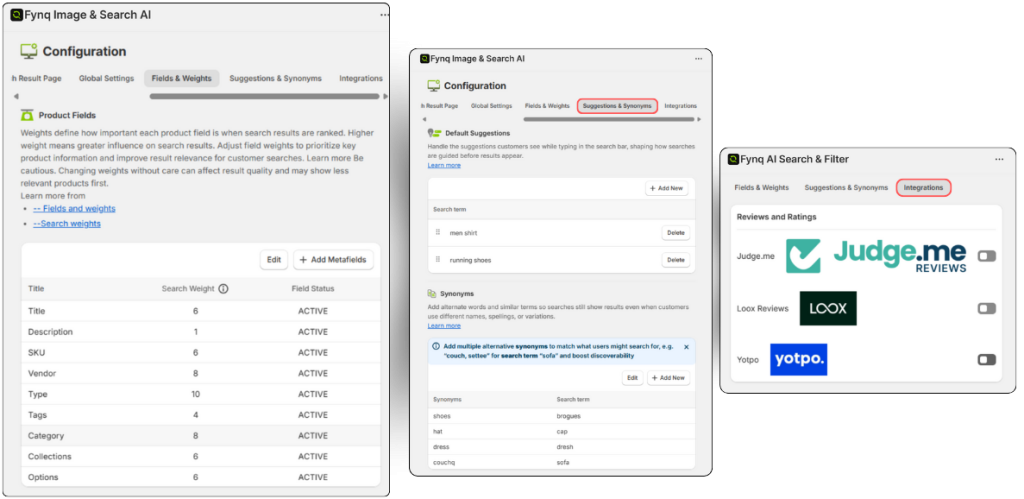 Search configurations - Fynq AI