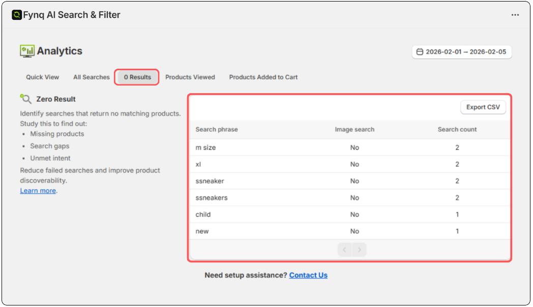 Zero Results - Products Analytics