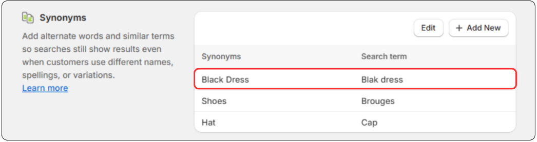 Synonyms settings in Fynq