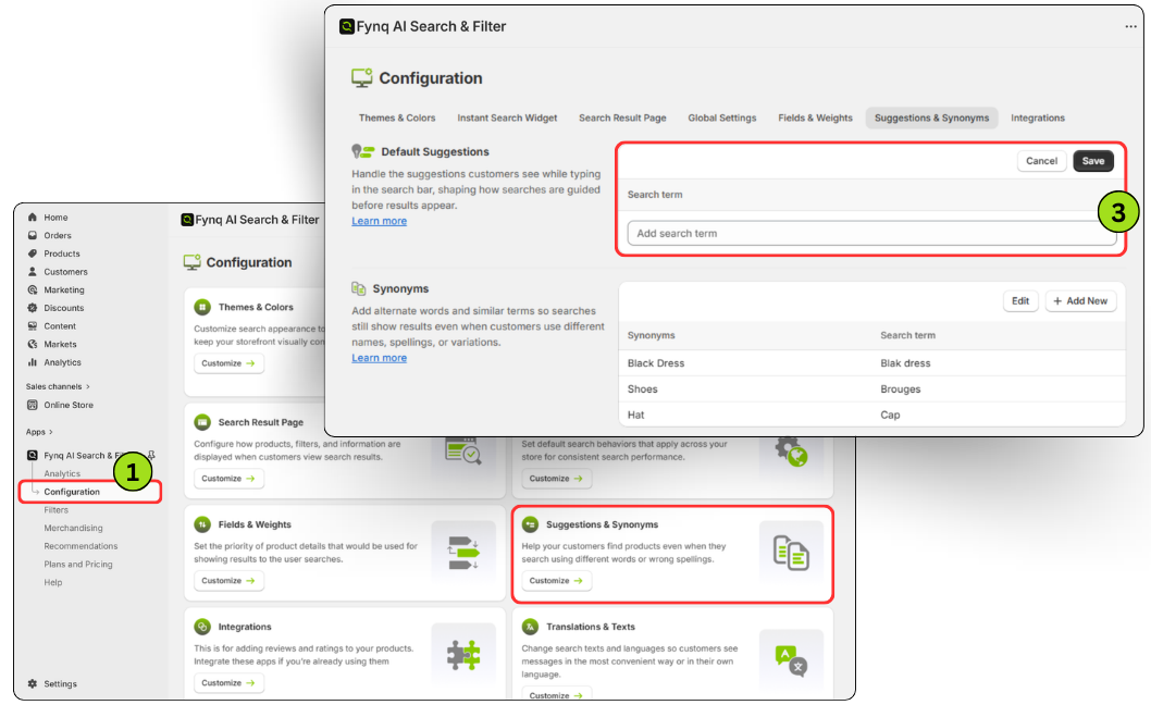 Search Configuration settings in Fynq