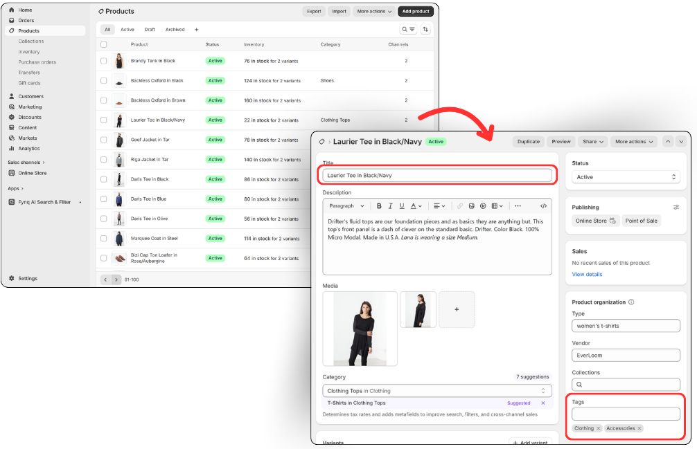 Review tags & product titles