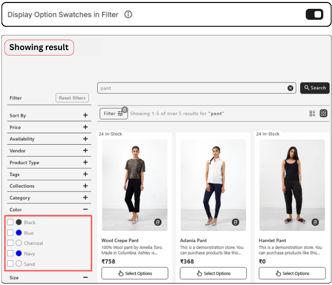 Display Option Swatches in Filter