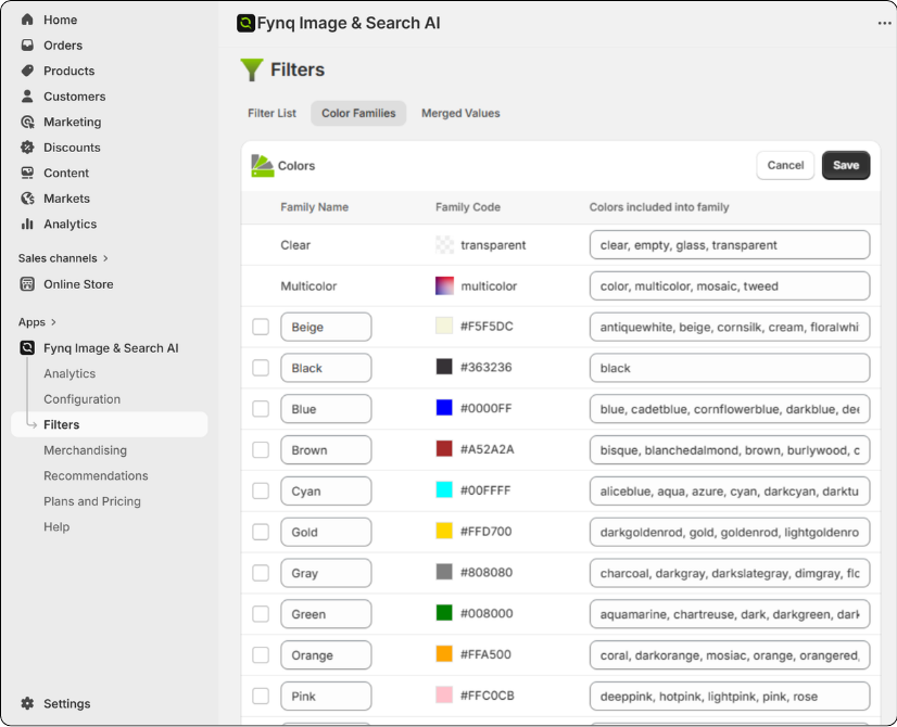 Edit an existing color family