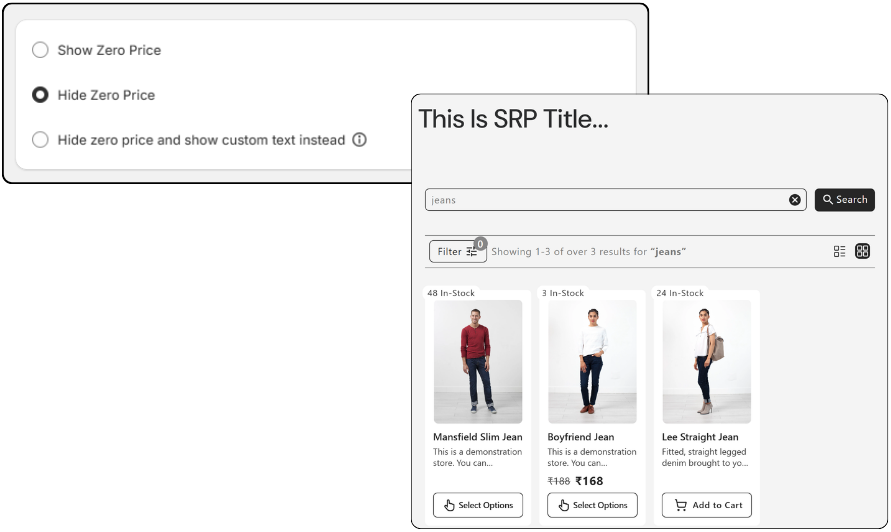 Hide Zero Price on search results page