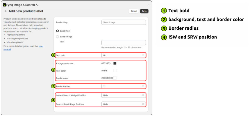 Set all the setting in terms of looks and placement of product labels