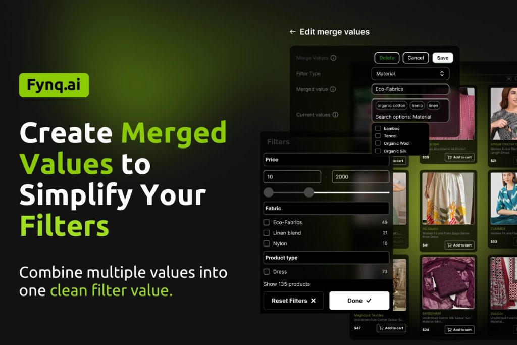 merged values to simplify filter options cover