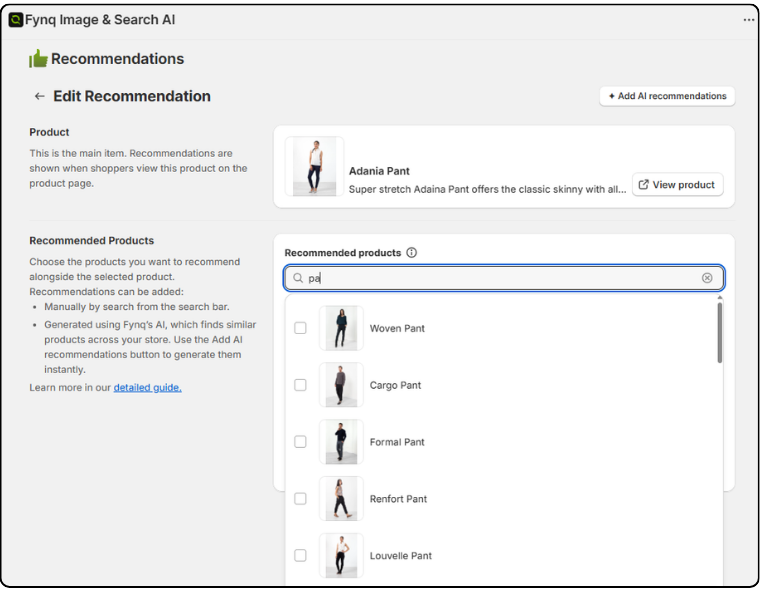 Manual Search and addition of recommendations 