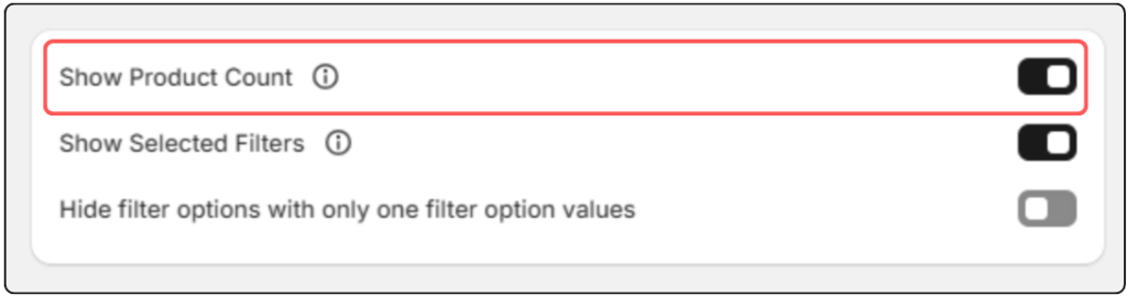 toggle on Show Product Count