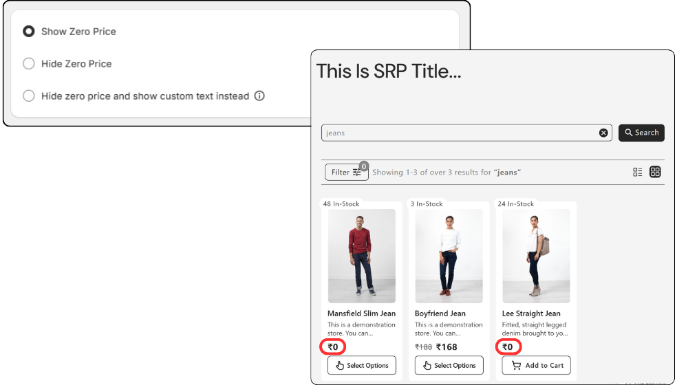Show Zero Price in Search results page