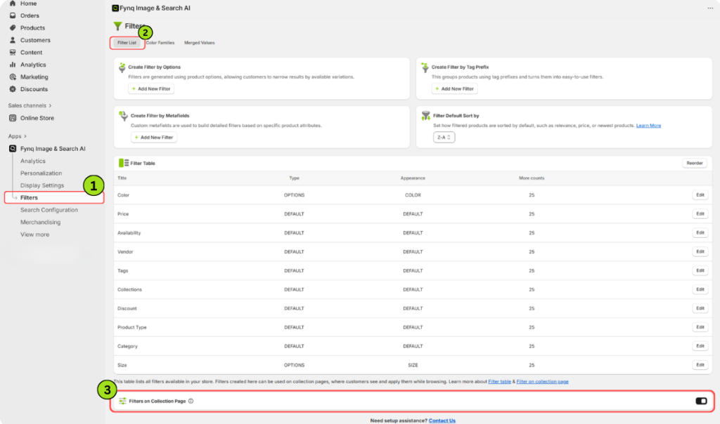 Where to Enable Filters for Collection Pages 
