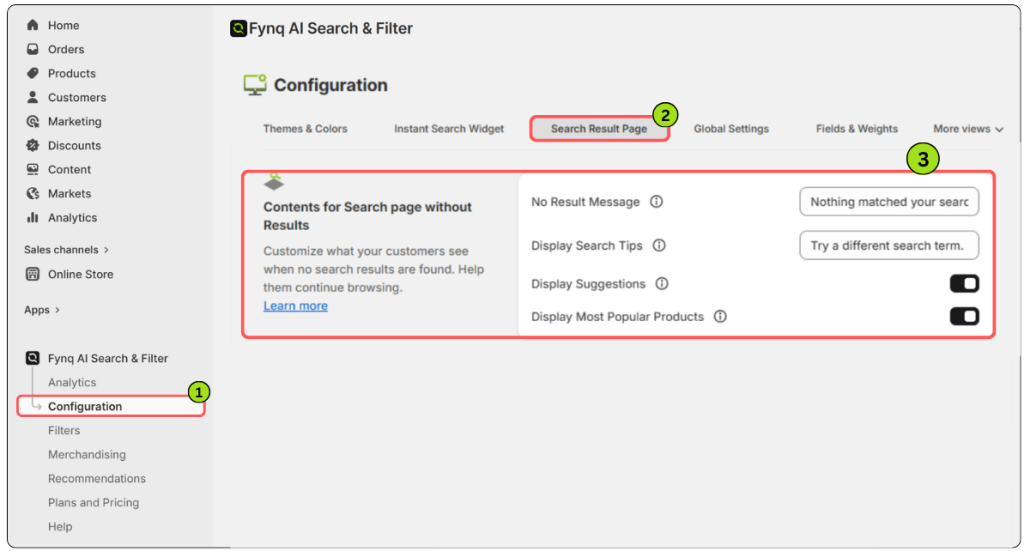 Where To Find No-result page content Setting in Fynq 