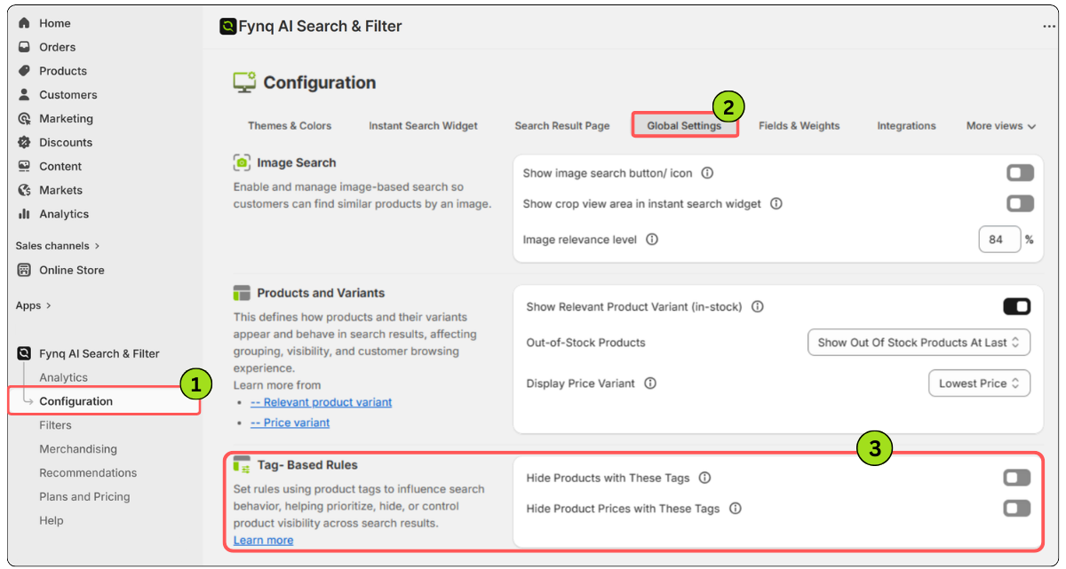 Where to Find Tag-based Hiding Options in Fynq 
