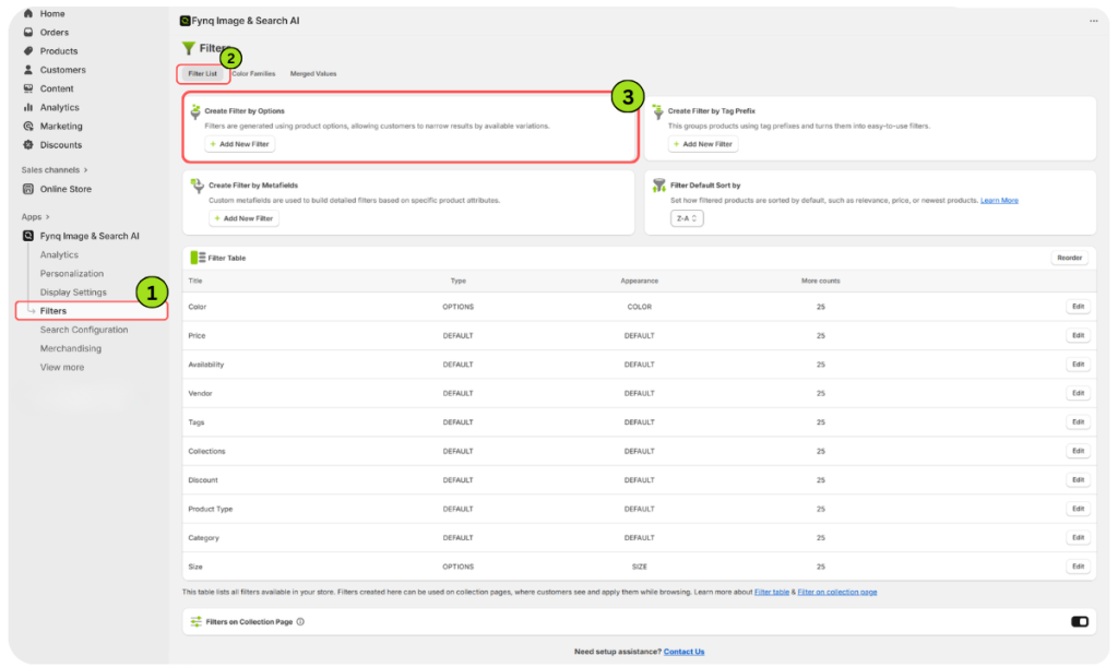 Where to Find settings to create filter by options