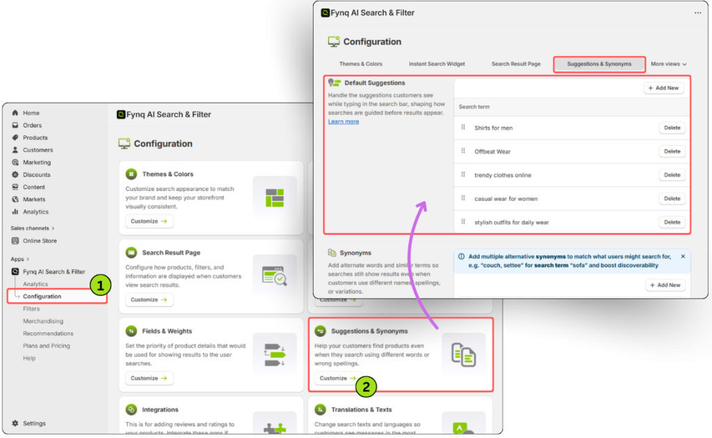 Where to Find the Default Suggestions Settings 