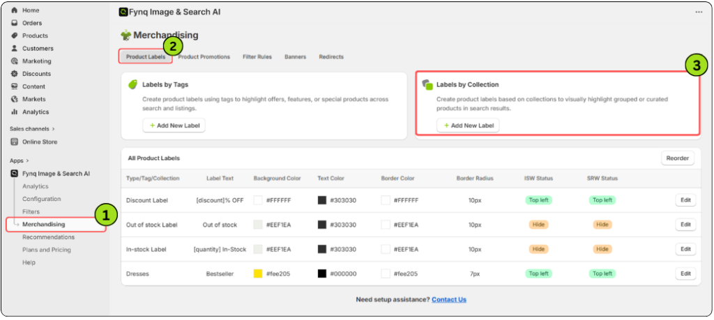 Where to Find the Labels by Collection Settings