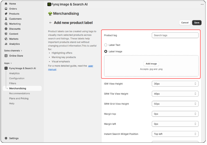 Add Label Text or Image in Fynq