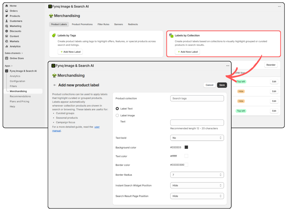 How to set label by product collections