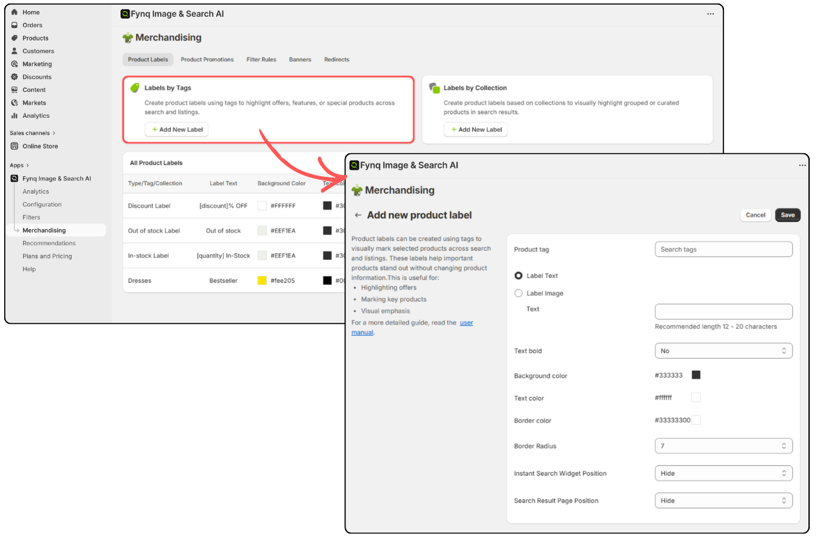 How to set label by product tags