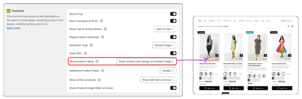 show product rating