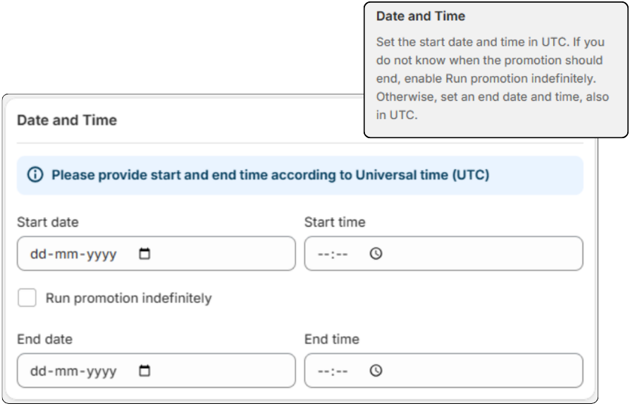 Set the Promotion Schedule according to UTC