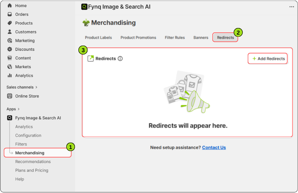 Where to Find the Merchandising Redirect in Fynq App?