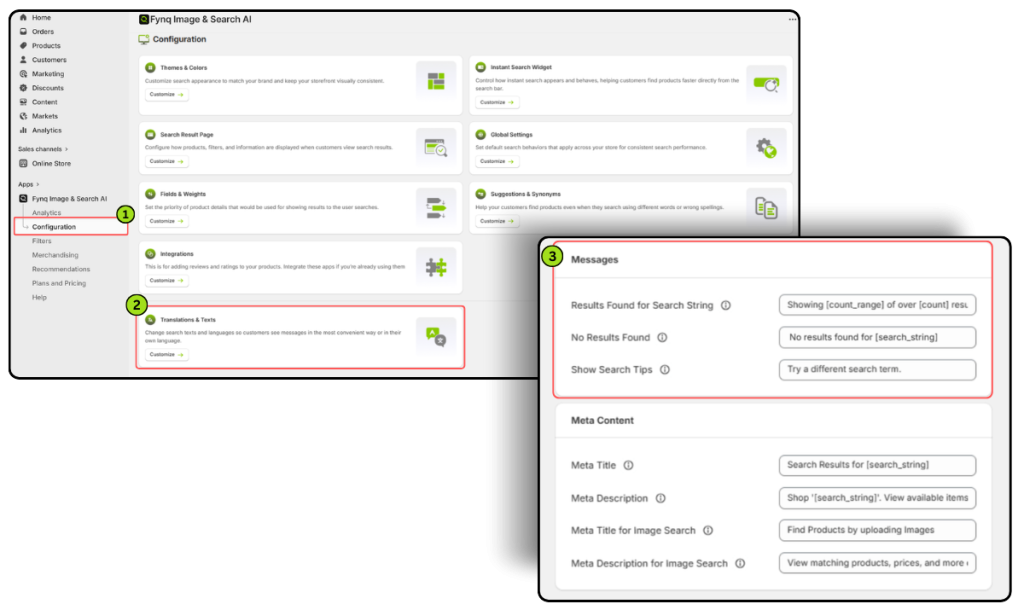 Where to Customize messages on search results page