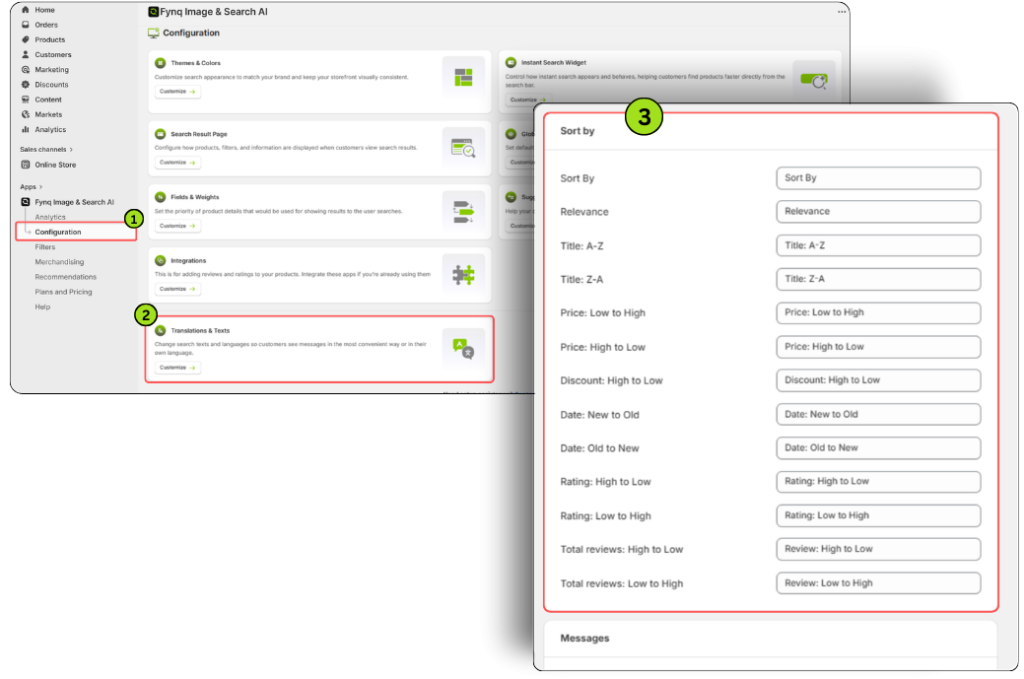 Where to Find the Sort-By Text Settings for Filters in search results page