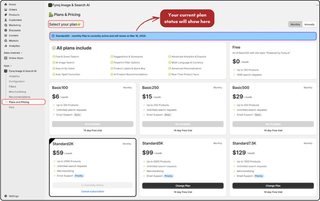Where to View and Manage Your Current Plan in Fynq