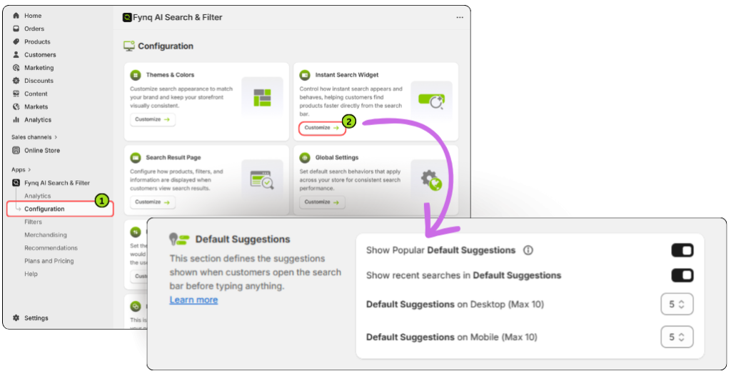 Where To Manage default Suggestions